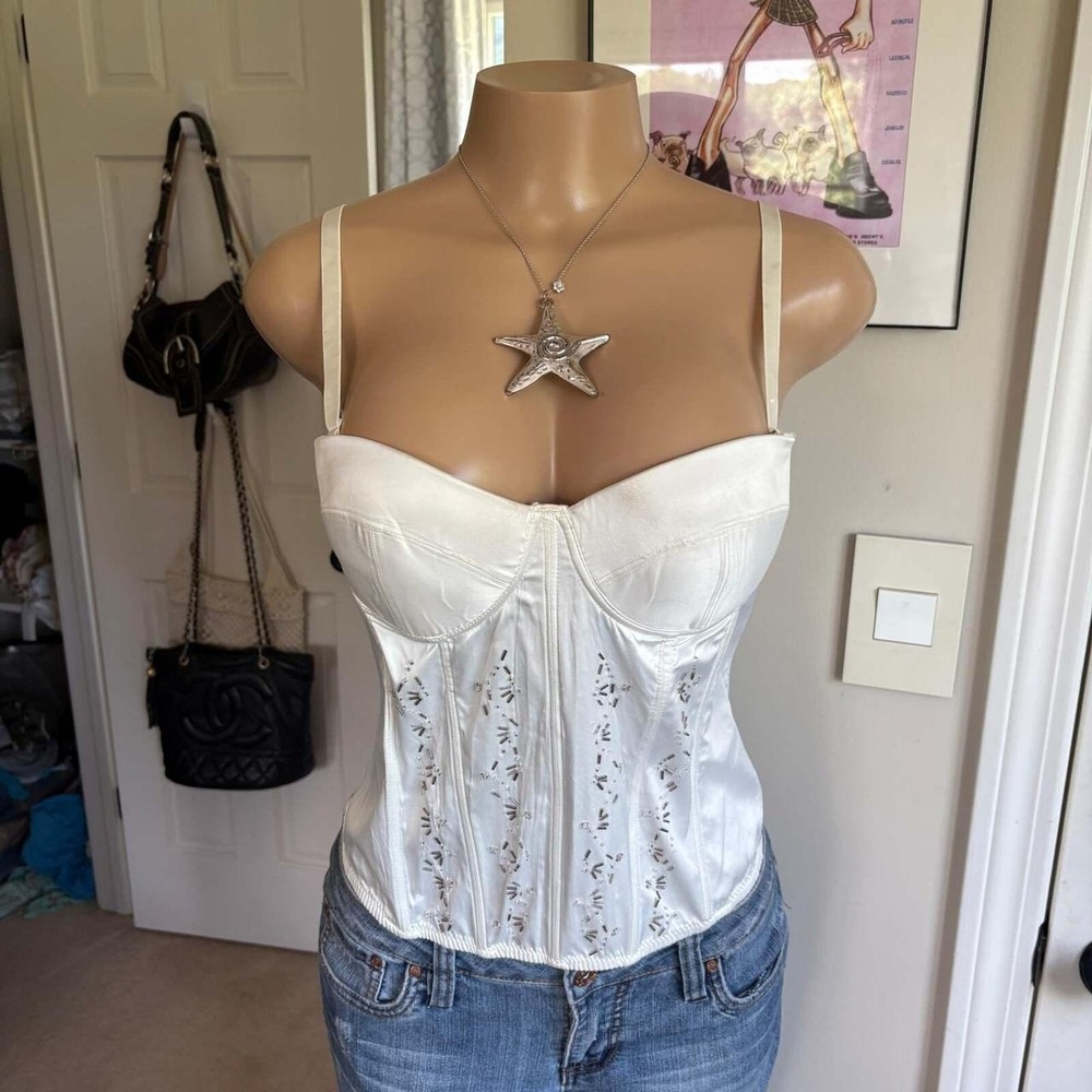 00s white beaded corset bustier top (size 34C)